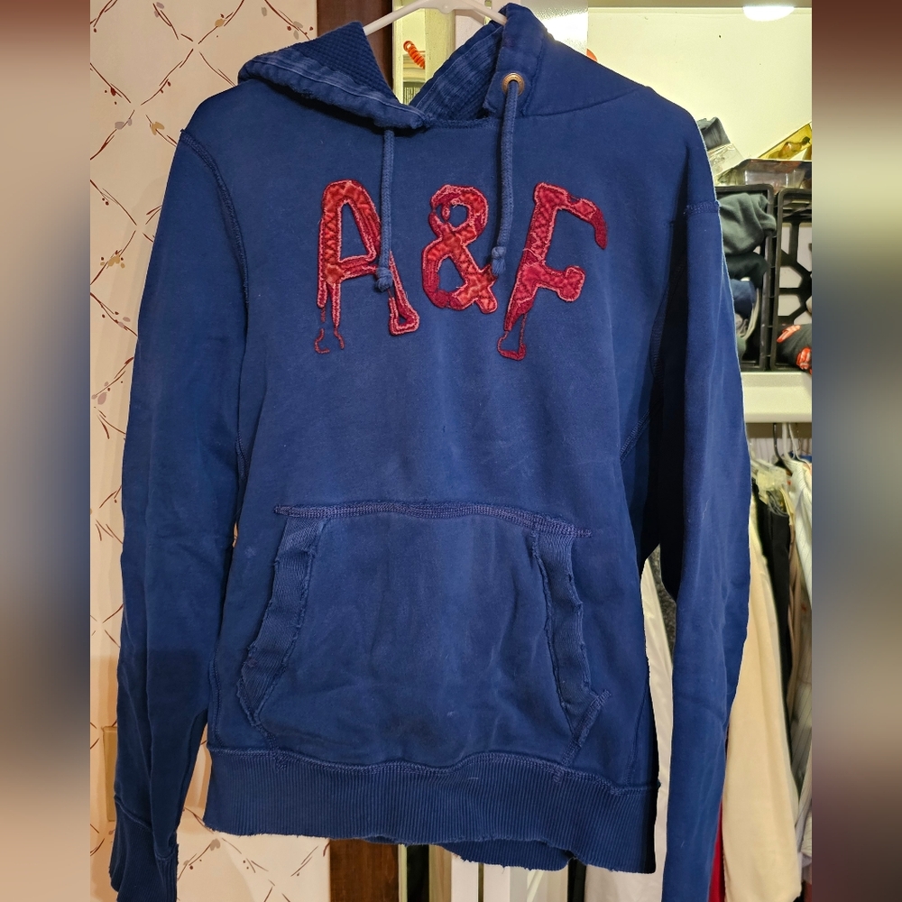 Vintage Abercrombie & Fitch Men's Blue Hoodie Sweater